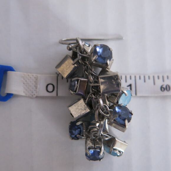 PIERCED EARRINGS Long Dangle Drop Cluster Blues Silver Sparkle Boho Jewelry - Picture 5 of 8